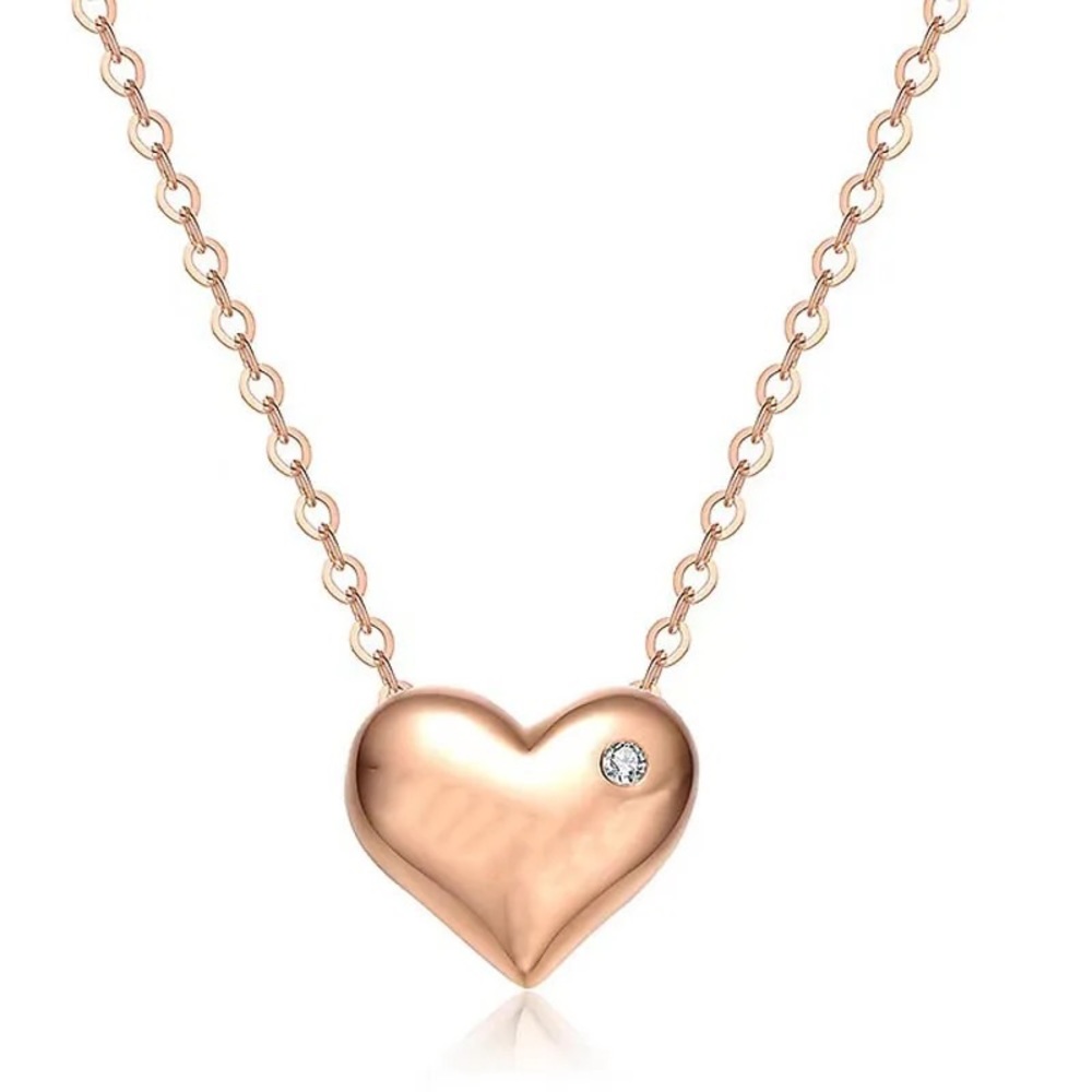 18k rose gold heart pendant necklace with real diamond accent~